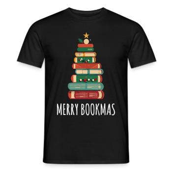 Livres Arbre de Noël, Joyeux Bookmas - T-shirt homme - noir - Devant - AI Model Male 178 light (178cm)