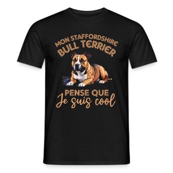 Staffordshire Bull Terrier race de chien wouf wouf - T-shirt homme - noir - Devant - AI Model Male 178 light (178cm)