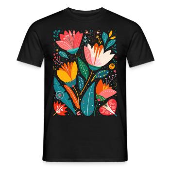 Motif floral Otomi Art culturel - T-shirt homme - noir - Devant - AI Model Male 178 light (178cm)