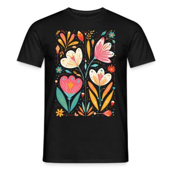 Motif floral Otomi Art culturel - T-shirt homme - noir - Devant - AI Model Male 178 light (178cm)