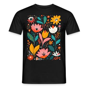Motif floral Otomi Art culturel - T-shirt homme - noir - Devant - AI Model Male 178 light (178cm)