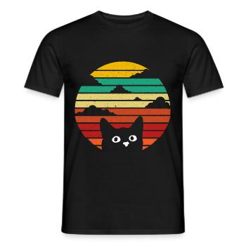 Retro vintage cat sunset cat vintage - Men's T-Shirt - black - Front - AI Model Male 178 light (178cm)