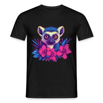 Lemur with tropical flowers - Men's T-Shirt - black - Front - AI Model Male 178 light (178cm)