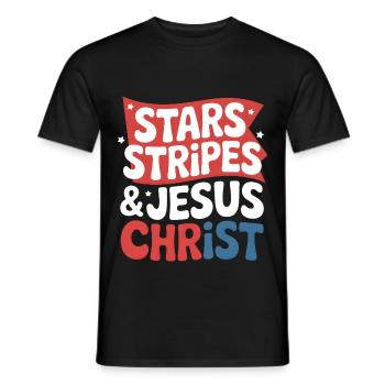 American Believer Christian July 4th Jesus - Men's T-Shirt - black - Front - AI Model Male 178 light (178cm)