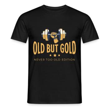 Old but gold and never too old for dumbbell training - Men's T-Shirt - black - Front - AI Model Male 178 light (178cm)