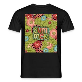 Été, Motif, Motif floral, Motif d’été - T-shirt homme - noir - Devant - AI Model Male 178 light (178cm)