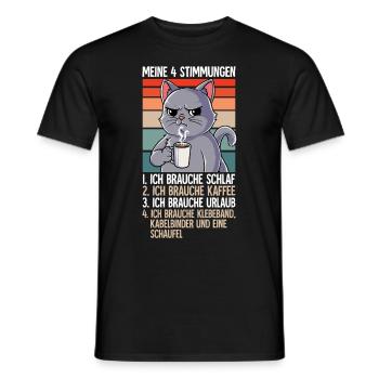 Meine 4 Stimmungen Kaffee Katzen - Männer T-Shirt - Schwarz - Vorne - AI Model Male 178 light (178cm)