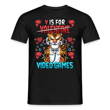 V Is For Video Games Valentinstag Gamer - Männer T-Shirt - Schwarz - Vorne - AI Model Male 178 light (178cm)