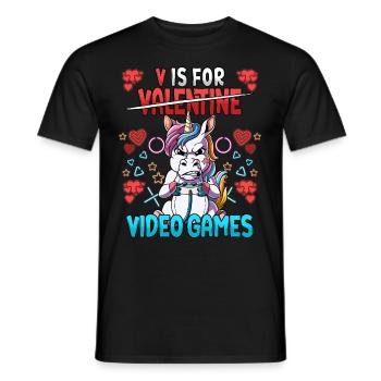 V Is For Video Games Valentinstag Gamer - Männer T-Shirt - Schwarz - Vorne - AI Model Male 178 light (178cm)