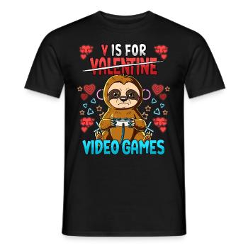 V Is For Video Games Valentine's Day Gamer - Men's T-Shirt - black - Front - AI Model Male 178 light (178cm)