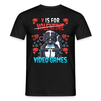 V Is For Video Games Valentinstag Gamer - Männer T-Shirt - Schwarz - Vorne - AI Model Male 178 light (178cm)