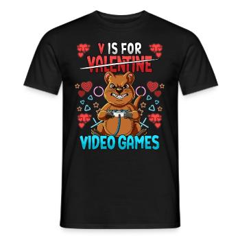 V Is For Video Games Valentinstag Gamer - Männer T-Shirt - Schwarz - Vorne - AI Model Male 178 light (178cm)