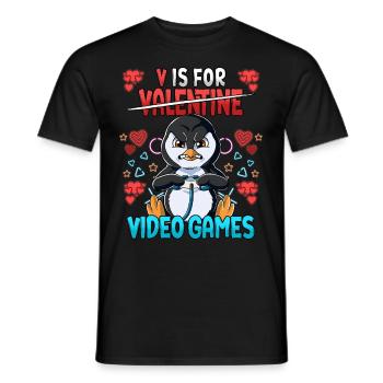 V Is For Video Games Valentinstag Gamer - Männer T-Shirt - Schwarz - Vorne - AI Model Male 178 light (178cm)