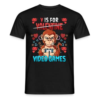 V Is For Video Games Valentinstag Gamer - Männer T-Shirt - Schwarz - Vorne - AI Model Male 178 light (178cm)