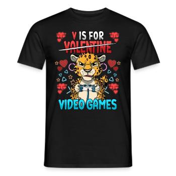 V Is For Video Games Valentinstag Gamer - Männer T-Shirt - Schwarz - Vorne - AI Model Male 178 light (178cm)