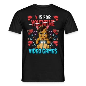 V Is For Video Games Valentinstag Gamer - Männer T-Shirt - Schwarz - Vorne - AI Model Male 178 light (178cm)