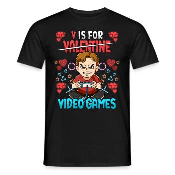 V Is For Video Games Valentinstag Gamer - Männer T-Shirt - Schwarz - Vorne - AI Model Male 178 light (178cm)
