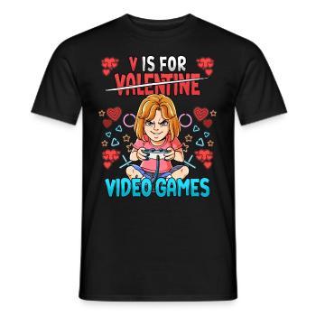 V Is For Video Games Valentinstag Gamer - Männer T-Shirt - Schwarz - Vorne - AI Model Male 178 light (178cm)