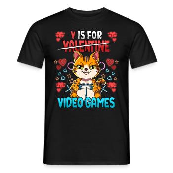 V Is For Video Games Valentinstag Gamer - Männer T-Shirt - Schwarz - Vorne - AI Model Male 178 light (178cm)
