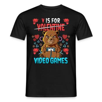 V Is For Video Games Valentinstag Gamer - Männer T-Shirt - Schwarz - Vorne - AI Model Male 178 light (178cm)