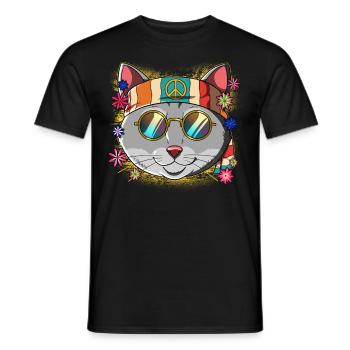 60s 70s Costume Groovy Hippie - Men's T-Shirt - black - Front - AI Model Male 178 light (178cm)