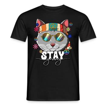 60s 70s Costume Stay Groovy Hippie - Men's T-Shirt - black - Front - AI Model Male 178 light (178cm)