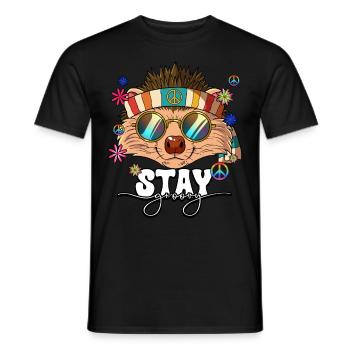 60s 70s Costume Stay Groovy Hippie - Men's T-Shirt - black - Front - AI Model Male 178 light (178cm)