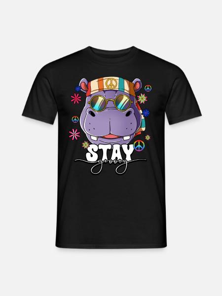 60er 70er Jahre Kostüm Stay Groovy Hippie - Männer T-Shirt - Schwarz