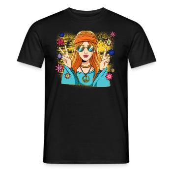 60s 70s Costume Groovy Hippie - Men's T-Shirt - black - Front - AI Model Male 178 light (178cm)