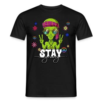 60s 70s Costume Stay Groovy Hippie - Men's T-Shirt - black - Front - AI Model Male 178 light (178cm)