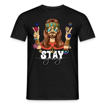 60s 70s Costume Stay Groovy Hippie - Men's T-Shirt - black - Front - AI Model Male 178 light (178cm)