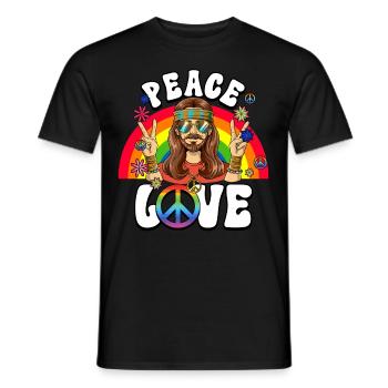 60s 70s Costume Peace Love Hippie - Men's T-Shirt - black - Front - AI Model Male 178 light (178cm)