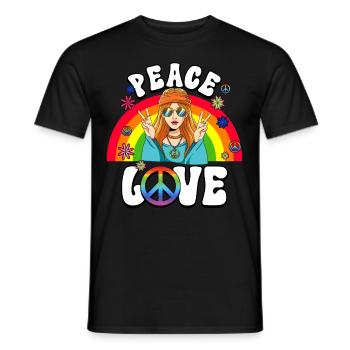 60s 70s Costume Peace Love Hippie - Men's T-Shirt - black - Front - AI Model Male 178 light (178cm)