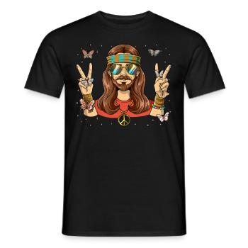 60s 70s Costume Groovy Hippie - T-shirt homme - noir - Devant - AI Model Male 178 light (178cm)