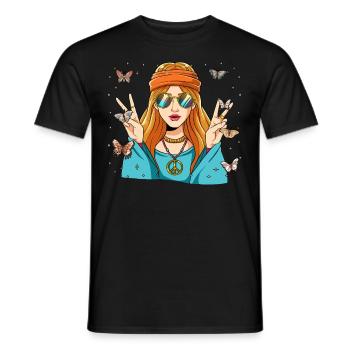 60s 70s Costume Groovy Hippie - T-shirt homme - noir - Devant - AI Model Male 178 light (178cm)