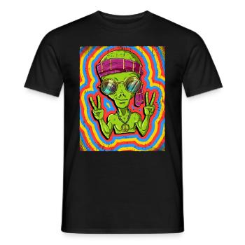 Hippie Alien Psychedelic Trippy - Men's T-Shirt - black - Front - AI Model Male 178 light (178cm)