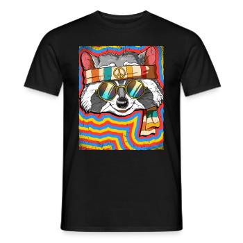 Hippie Raccoon Psychedelic Trippy - Men's T-Shirt - black - Front - AI Model Male 178 light (178cm)