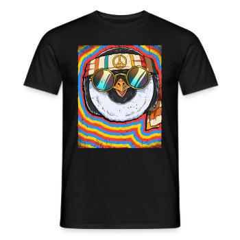 Hippie Penguin Psychedelic Trippy - Men's T-Shirt - black - Front - AI Model Male 178 light (178cm)