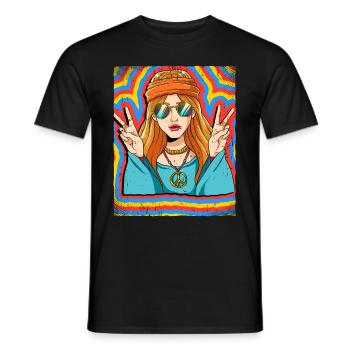 Hippie Woman Psychedelic Trippy - Men's T-Shirt - black - Front - AI Model Male 178 light (178cm)