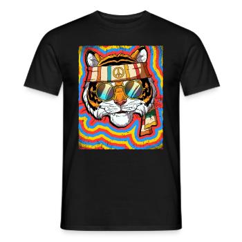 Hippie Tiger Psychedelic Trippy - Men's T-Shirt - black - Front - AI Model Male 178 light (178cm)