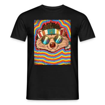 Hippie Hedgehog Psychedelic Trippy - Men's T-Shirt - black - Front - AI Model Male 178 light (178cm)
