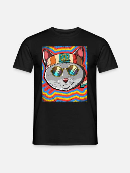 Hippie Katze Psychedelisch Trippy - Männer T-Shirt - Schwarz
