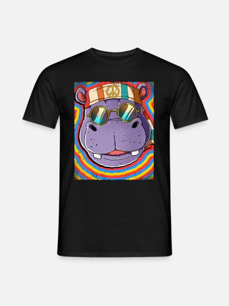 Hippie Hippo Psychedelic Trippy - Men's T-Shirt - black