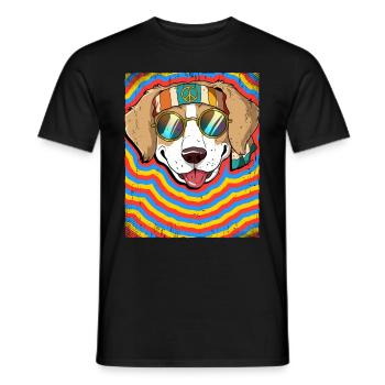 Hippie Dog Psychedelic Trippy - Men's T-Shirt - black - Front - AI Model Male 178 light (178cm)