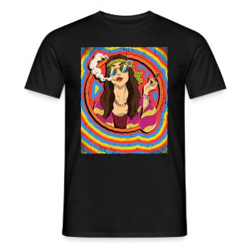 Hippie Woman Psychedelic Trippy - Men's T-Shirt - black - Front - AI Model Male 178 light (178cm)