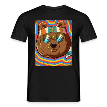 Hippie Bear Psychedelic Trippy - Men's T-Shirt - black - Front - AI Model Male 178 light (178cm)