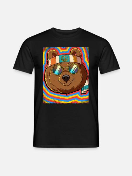 Hippie Bear Psychedelic Trippy - Men's T-Shirt - black