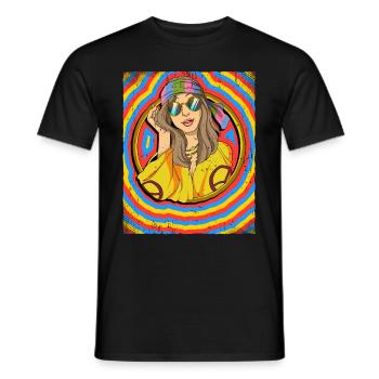 Hippie Woman Psychedelic Trippy - Men's T-Shirt - black - Front - AI Model Male 178 light (178cm)