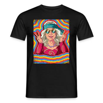 Hippie Old Woman Psychedelic Trippy - Men's T-Shirt - black - Front - AI Model Male 178 light (178cm)