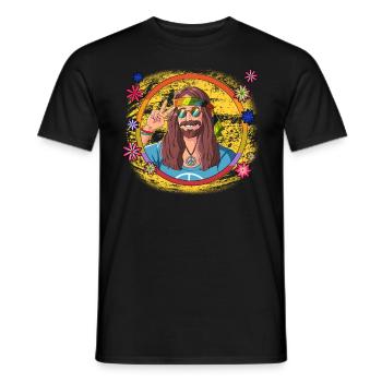 60s 70s Costume Groovy Hippie - T-shirt homme - noir - Devant - AI Model Male 178 light (178cm)